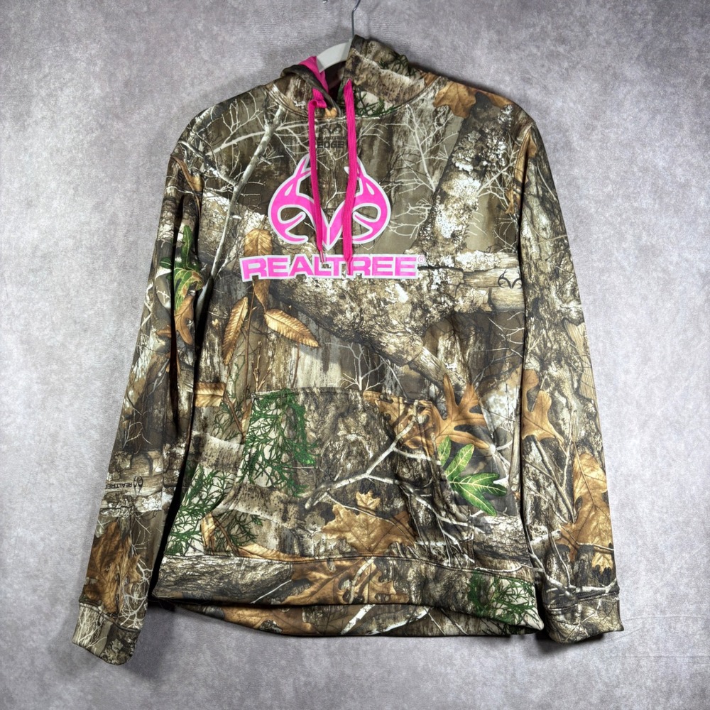 Realtree Hoodie Sweatshirt Womens M Camo Edge Pink Logo Pullover Fleece Outdoor